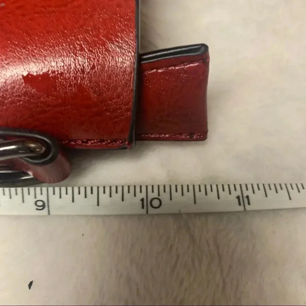Brick red faux leather purse gray interior